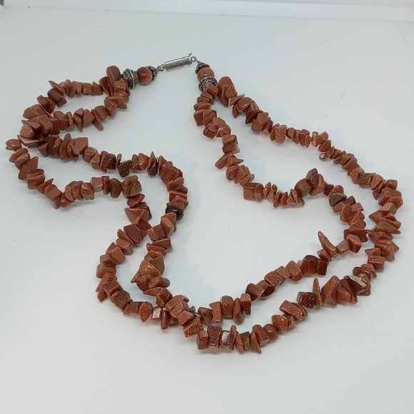 * vintage Goldstone double strand handmade necklace 18.5" - Picture 1 of 3